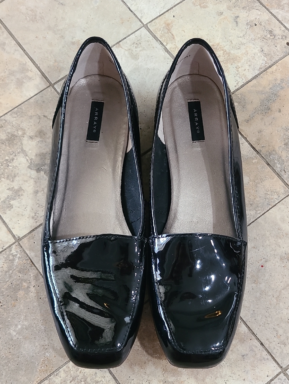 Array Black Patent Leather Square-Toe Slip-On Loafers